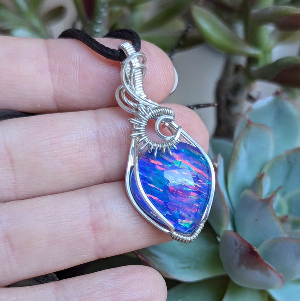 Bello Opal Doublet Wire Wrapped Sterling Silver Pendant