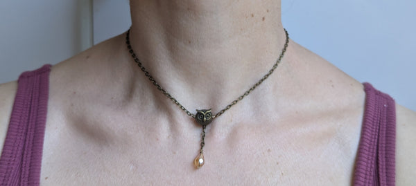 Owl Chocker Pendant in Antique Brass