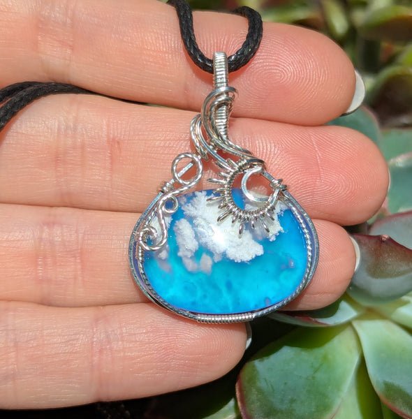 Plume Agate Doublet Wire Wrapped Pendant in Sterling Silver