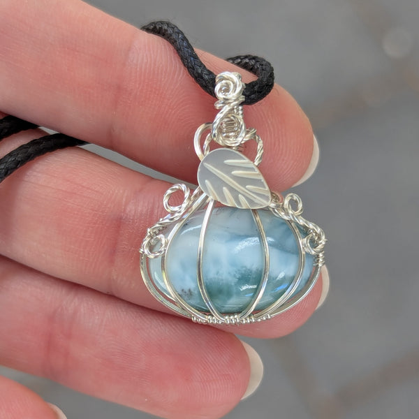 Larimar Mini Pumpkin Pendant in Sterling Silver