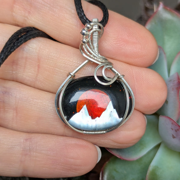 Landscape Inlay Wire Wrapped Pendant in Sterling Silver