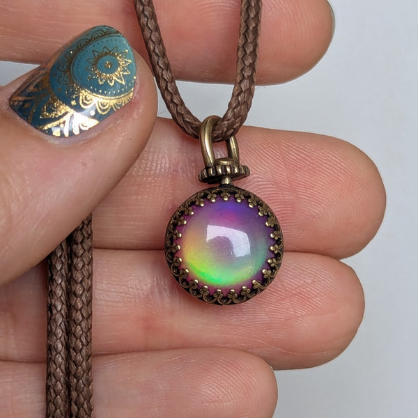 Aurora Opal Reversable Swivel Mini Pendant in Oxidized Brass