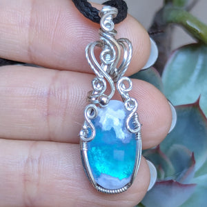 Plume Agate Doublet Wire Wrapped Pendant in Sterling Silver