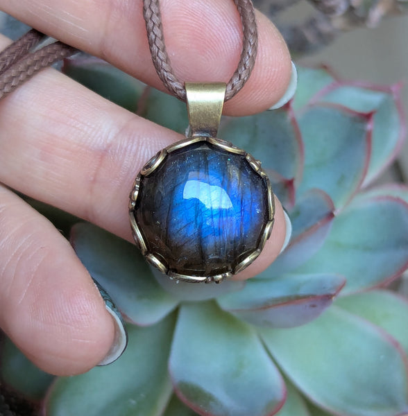 Blue Labradorite Pendant in Antique Brass