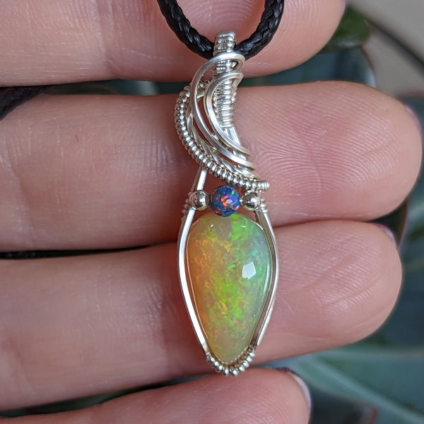 Welo Opal Wire Wrapped Pendant in Sterling Silver