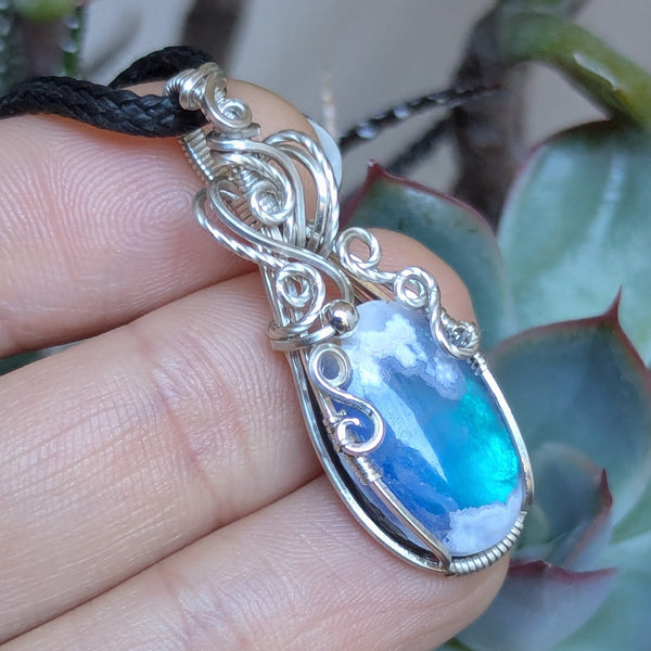 Plume Agate Doublet Wire Wrapped Pendant in Sterling Silver