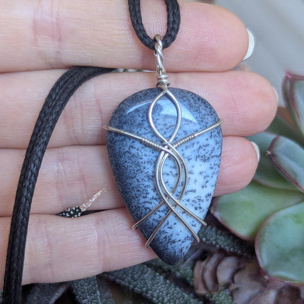 Merlinite Wire Wrapped Pendant in Sterling Silver