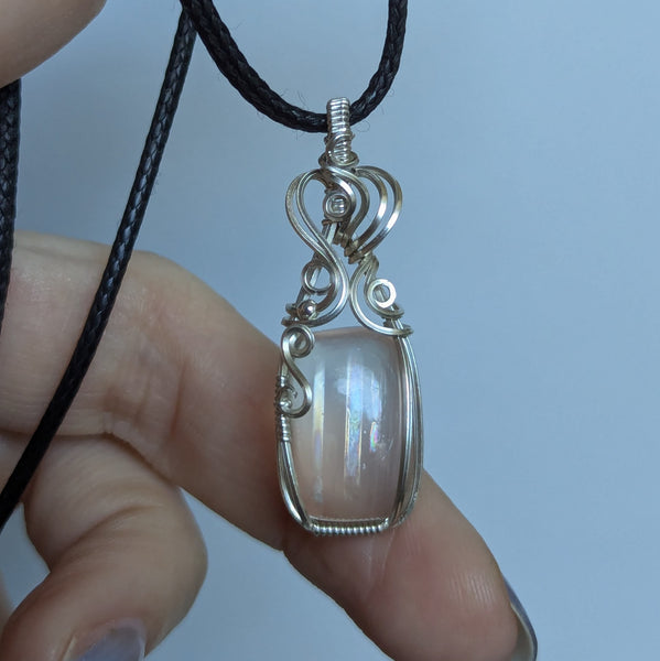 Malawi Moonstone Wire Wrapped Sterling Silver Pendant