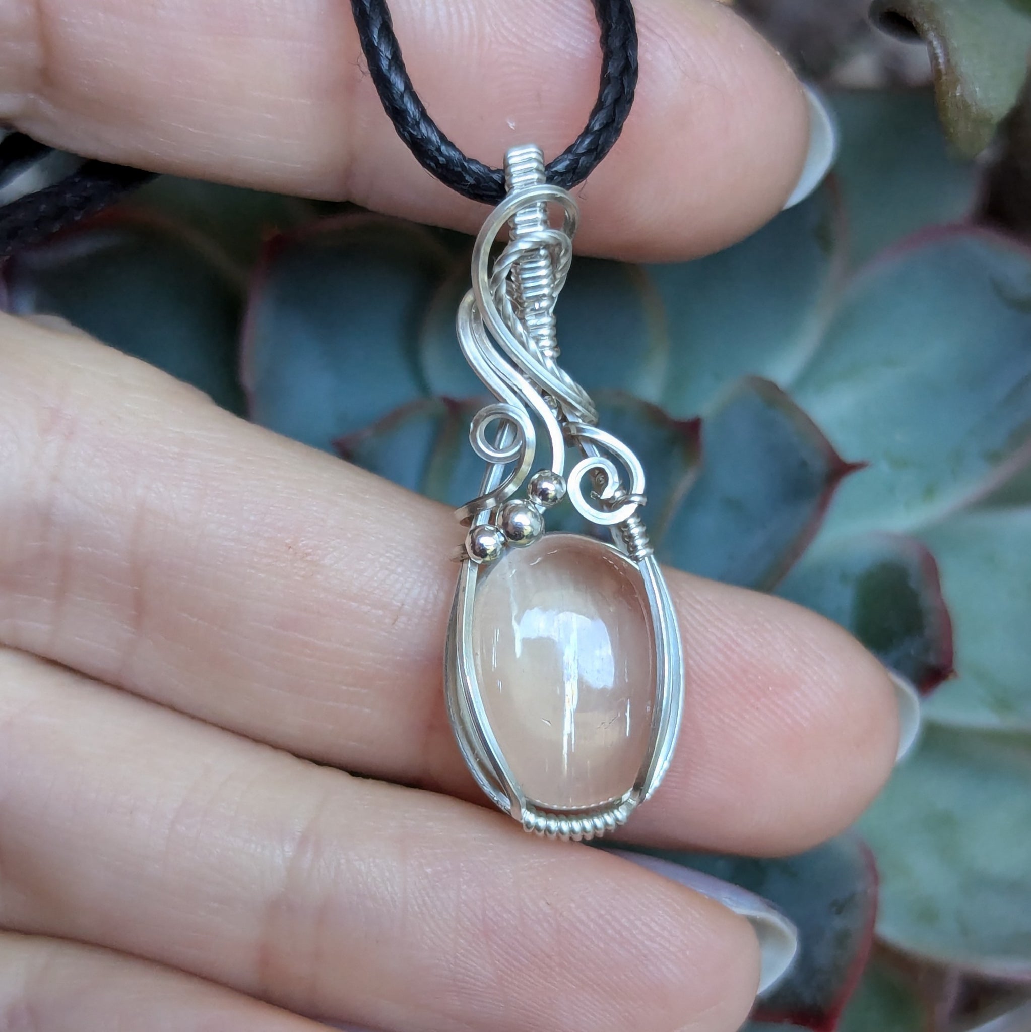 Malawi Moonstone Wire Wrapped Sterling Silver Pendant