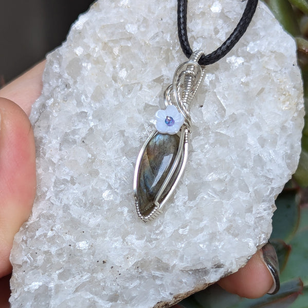 Labradorite Wire Wrapped Sterling Silver Mini Pendant