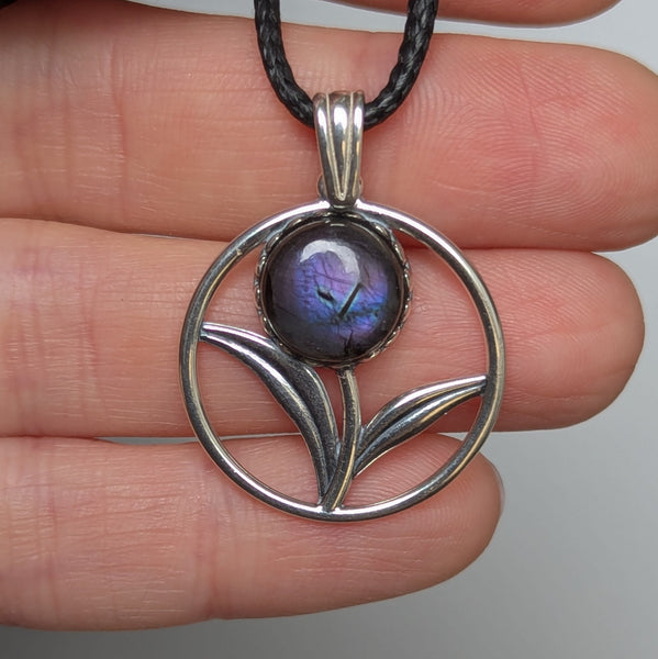 Purple Labradorite Flower Pendant in Sterling Silver