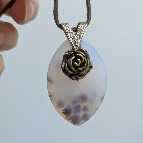 Dendritic Agate Pendant in Antique Brass