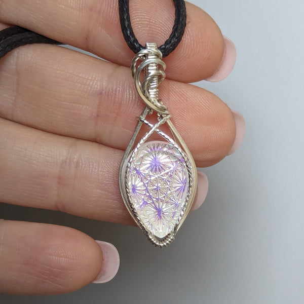 Kaleidoscope Glass Wire Wrapped Sterling Silver Pendant