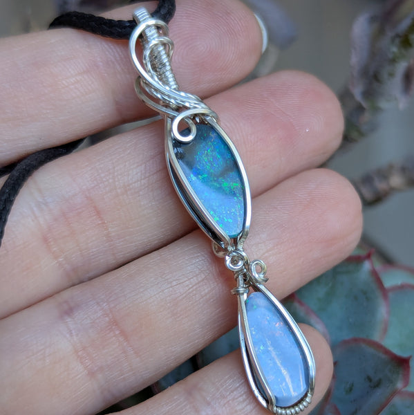 Australian Opal Doblet Wire Wrapped Pendant in Sterling Silver