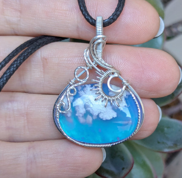 Plume Agate Doublet Wire Wrapped Pendant in Sterling Silver