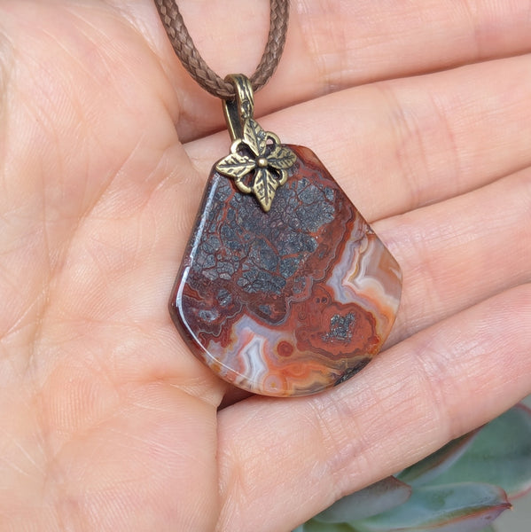 Red Jasper Pendant in Antique Brass
