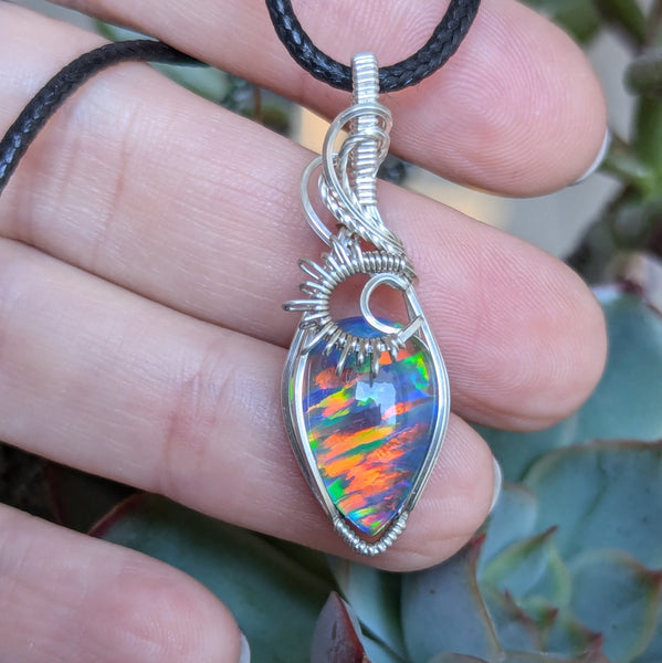 Bello Opal Doublet Wire Wrapped Sterling Silver Pendant