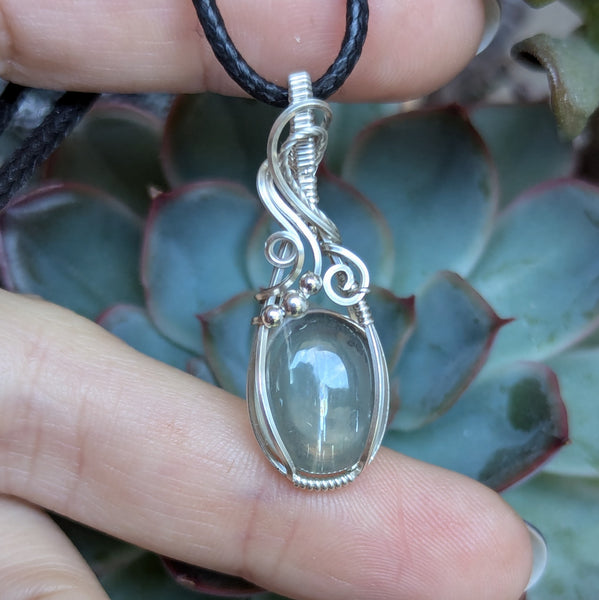 Malawi Moonstone Wire Wrapped Sterling Silver Pendant