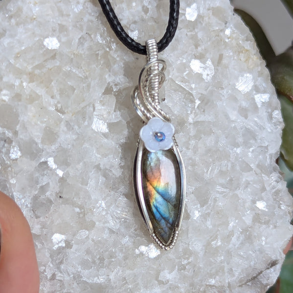 Labradorite Wire Wrapped Sterling Silver Mini Pendant