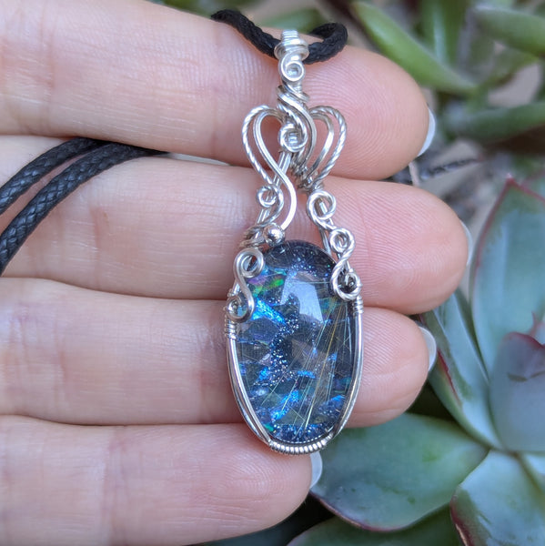 Rutile Quartz Doublet Wire Wrapped Pendant in Sterling Silver