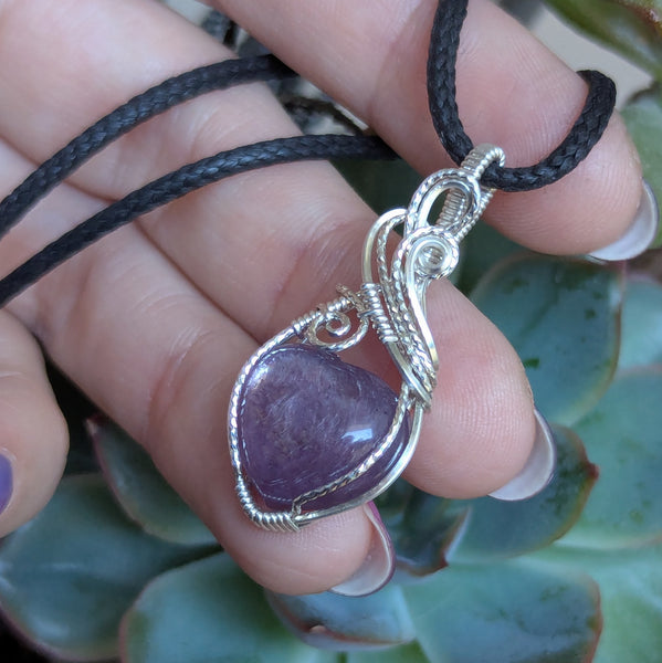 Lepidolite Heart Mini Pendant in Sterling Silver