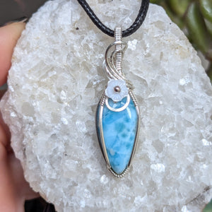 Larimar Wire Wrapped Sterling Silver Pendant