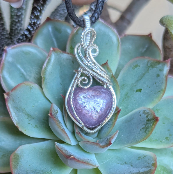 Lepidolite Heart Mini Pendant in Sterling Silver