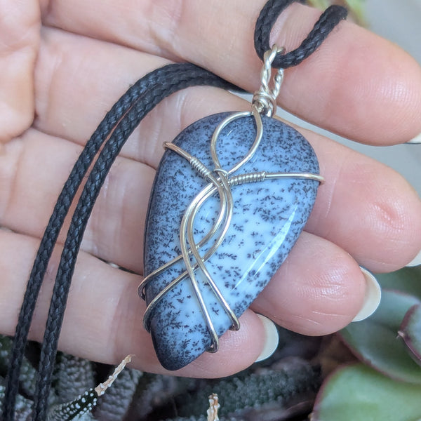 Merlinite Wire Wrapped Pendant in Sterling Silver