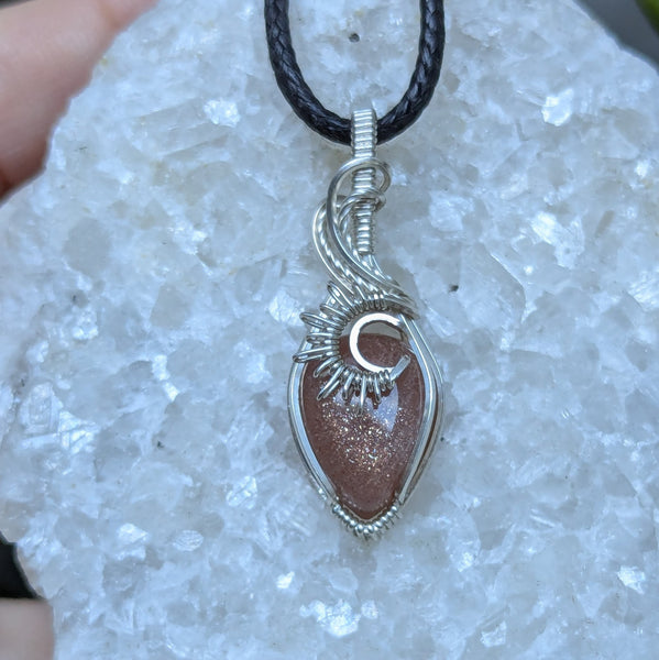 Peach Moonstone Mini Pendant in Sterling Silver