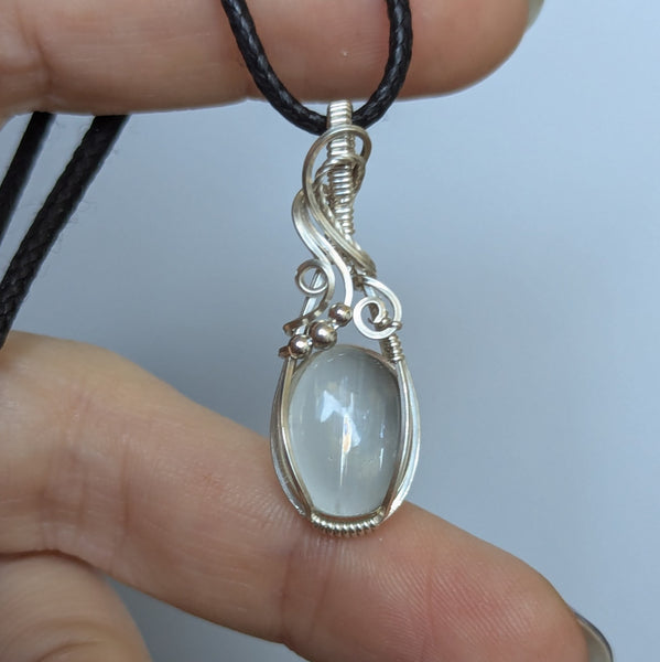 Malawi Moonstone Wire Wrapped Sterling Silver Pendant