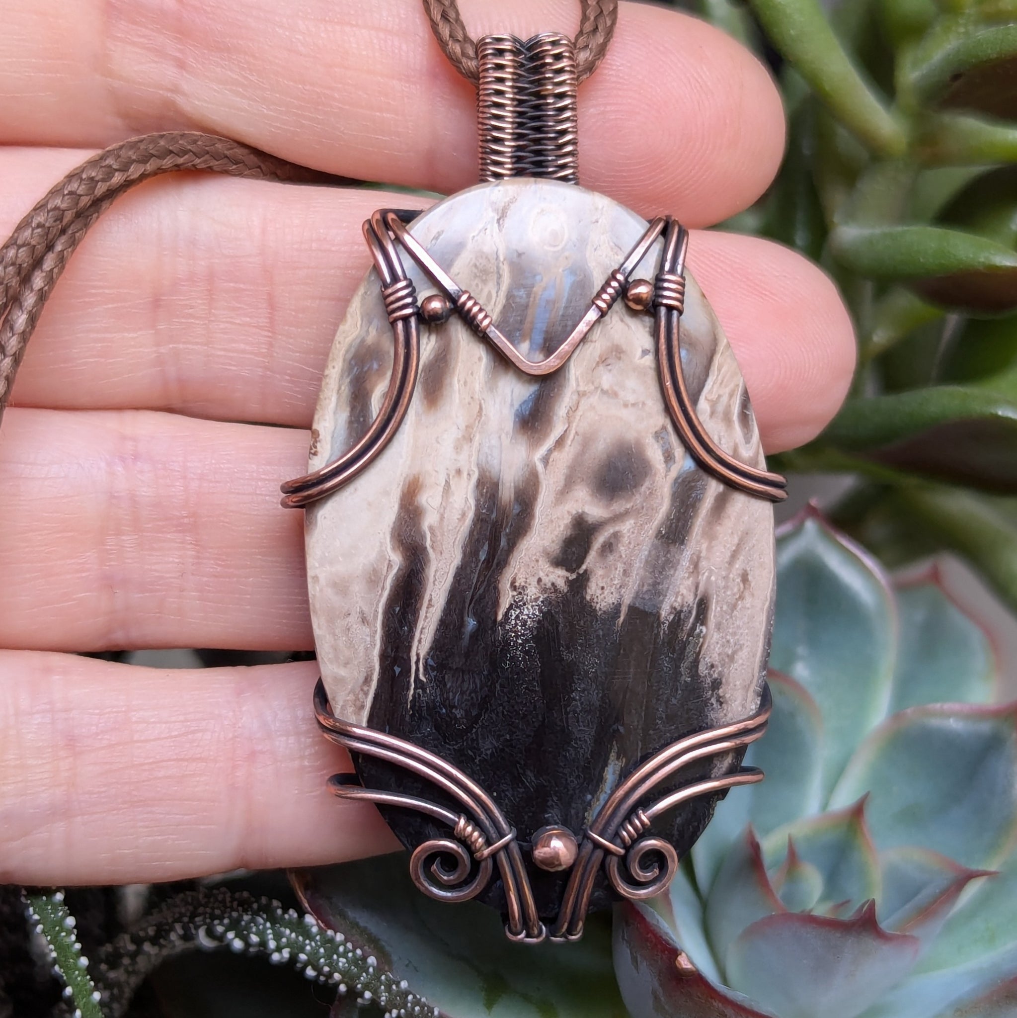 Palm Root Wire Wrapped Pendant in Oxidized Copper