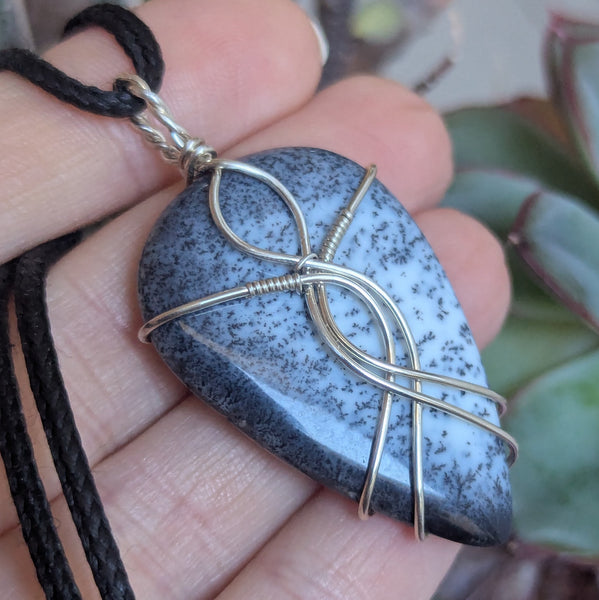Merlinite Wire Wrapped Pendant in Sterling Silver