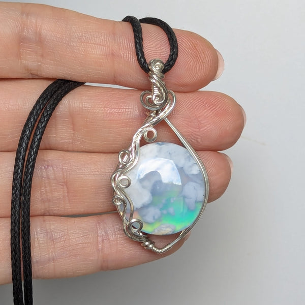 Plume Agate Doublet Wire Wrapped Pendant in Sterling Silver