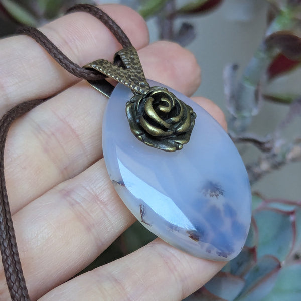 Dendritic Agate Pendant in Antique Brass