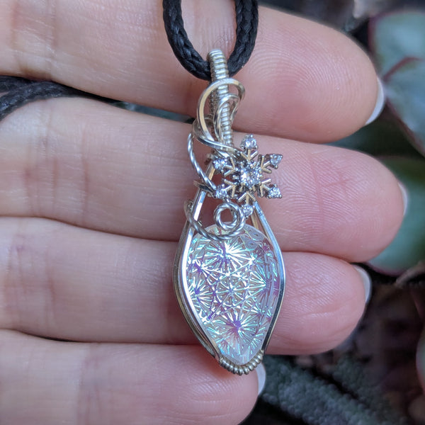 Kaleidoscope Glass Wire Wrapped Sterling Silver Pendant