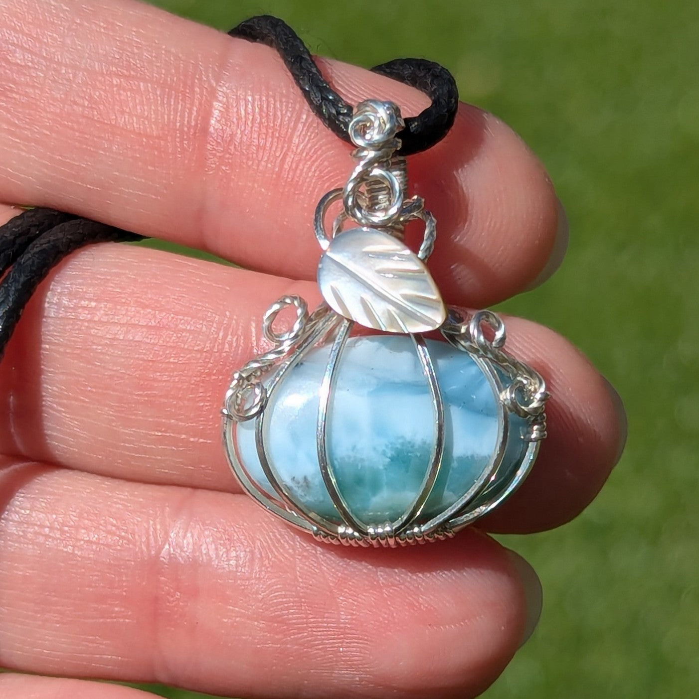 Larimar Mini Pumpkin Pendant in Sterling Silver