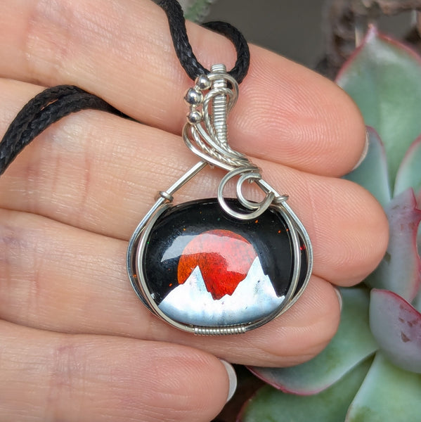 Landscape Inlay Wire Wrapped Pendant in Sterling Silver