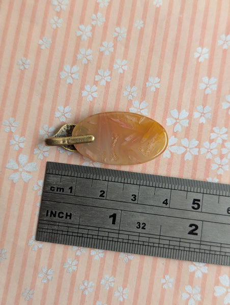 Stick Agate Leaf Bail Pendant in Antique Brass