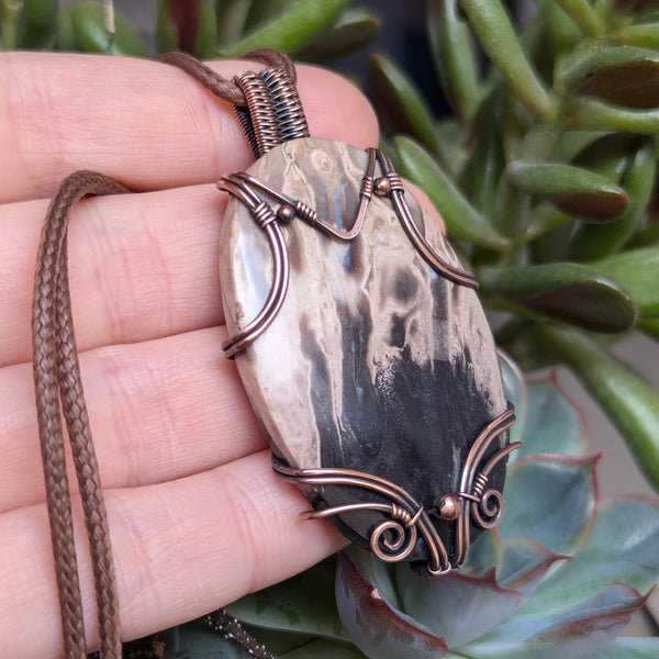 Palm Root Wire Wrapped Pendant in Oxidized Copper