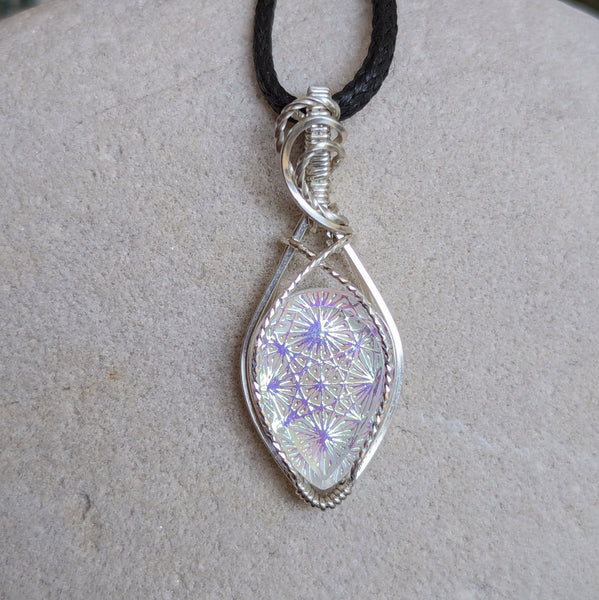 Kaleidoscope Glass Wire Wrapped Sterling Silver Pendant