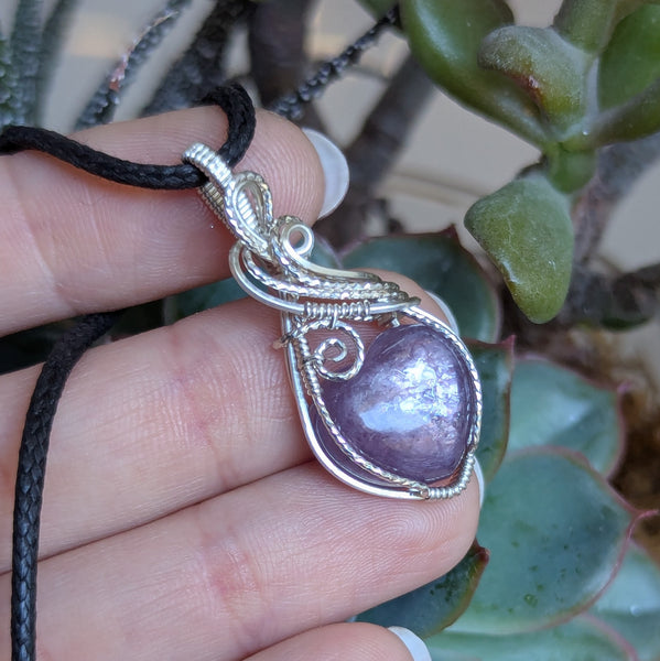 Lepidolite Heart Mini Pendant in Sterling Silver