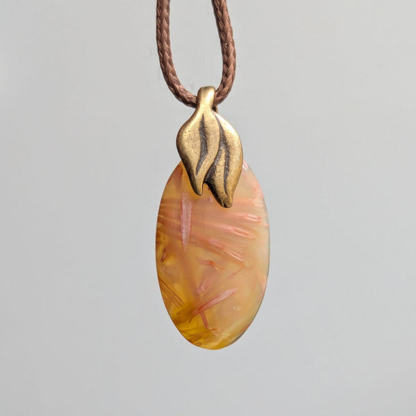 Stick Agate Leaf Bail Pendant in Antique Brass