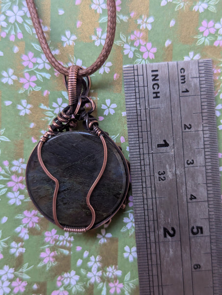 Labradorite Swirly Wire Wrapped Pendant in Oxidized Copper