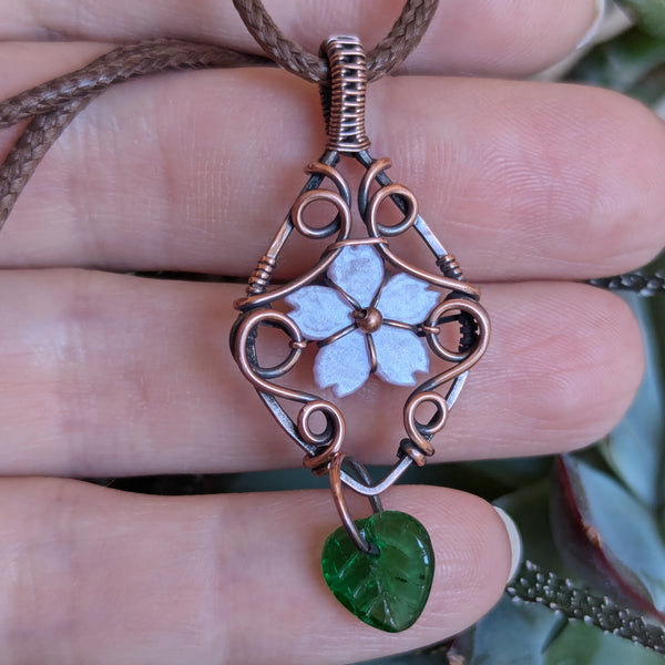 Floral Wire Wrapped Pendant in Oxidized Copper