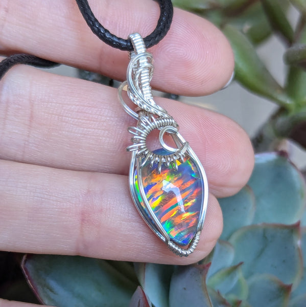 Bello Opal Doublet Wire Wrapped Sterling Silver Pendant