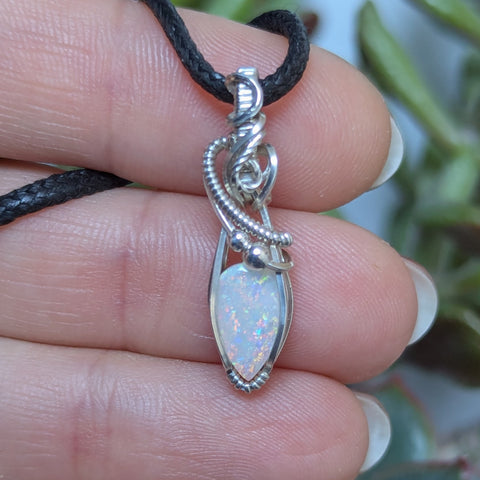Solid Australian Opal Wire Wrapped Sterling Silver Mini Pendant