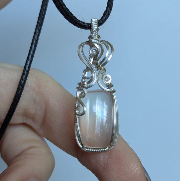 Malawi Moonstone Wire Wrapped Sterling Silver Pendant