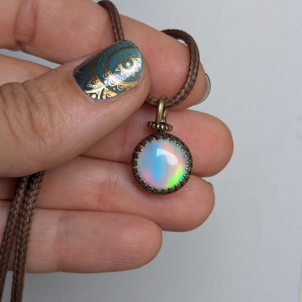 Aurora Opal Reversable Swivel Mini Pendant in Oxidized Brass