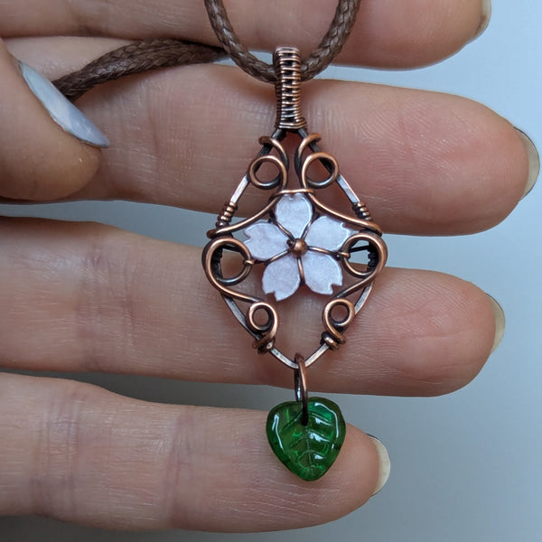 Floral Wire Wrapped Pendant in Oxidized Copper