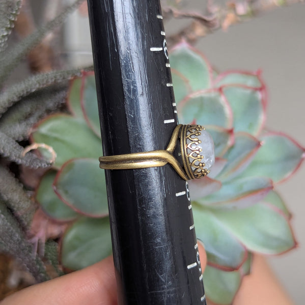 Rainbow Moonstone Size 7.5 Ring in Oxidized Brass